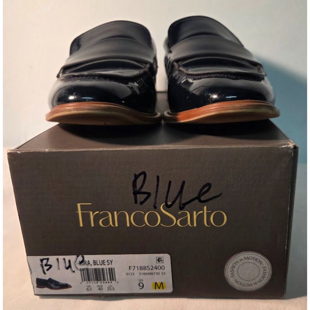 Franco Sarto Blue Patent Leather Penny Loafers Women's Size 9 M